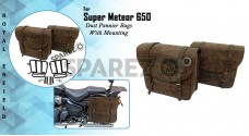 Royal Enfield Super Meteor 650 Dust Color Leather Pannier Bags and Mounting Pair - SPAREZO